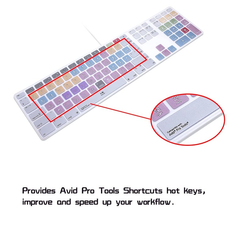 HRH Avid Pro Tools Functional Shortcuts Hot Keys Design Silicone Keyboard Skin Cover for iMac Keyboard G6 with NumberPaid Number pad A1243 MB110LL/B and MB110LL/A[US/EU Layout] - Image 4